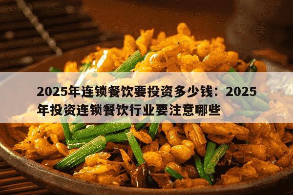 2025年连锁餐饮要投资多少钱：2025年投资连锁餐饮行业要注意哪些